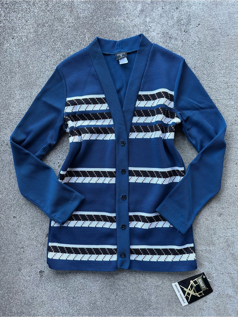 VTG Stage 7 Blue Striped Knit Button Sweater Cardigan